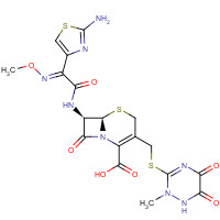 73384-59-5 (6R,7R)-7-[[(2E)-2-(2-Amino-1,3-thiazol-4-yl)-2-methoxyiminoacetyl]amino]-3-[(2-methyl-5,6-dioxo-1H-1,2,4-triazin-3-yl)sulfanylmethyl]-8-oxo-5-thia-1-azabicyclo[4.2.0]oct-2-ene-2-carboxylic acid chemical structure