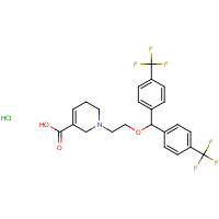 110283-66-4 1-[2-[BIS[4-(TRIFLUOROMETHYL)PHENYL]METHOXY]ETHYL]-1,2,5,6-TETRAHYDROPYRIDINE-3-CARBOXYLIC ACID HYDROCHLORIDE chemical structure
