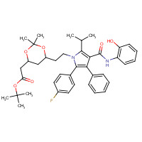 265989-40-0 (6-{2-[2-(4-Fluoro-phenyl)-4-(2-hydroxy-phenylcarbamoyl)-5-isopropyl-3-phenyl-pyrrol-1-yl]-ethyl}-2,2-dimethyl-[1,3]-dioxane-4-yl)-acetic Acid, tert-Butyl Ester chemical structure