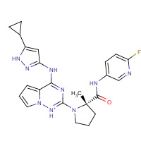 1001350-96-4 (2S)-1-[4-[(5-Cyclopropyl-1H-pyrazol-3-yl)amino]pyrrolo[2,1-f][1,2,4]triazin-2-yl]-N-(6-fluoro-3-pyridyl)-2-methyl-pyrrolidine-2-carboxamide chemical structure