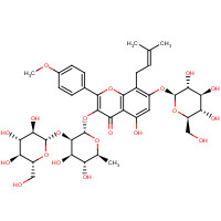 110623-72-8 3-{[6-Deoxy-2-O-(b-D-glucopyranosyl)-a-L-mannopyranosyl]oxy}-5-hydroxy-2-(4-methoxyphenyl)-8-(3-methyl-2-buten-1-yl)-4-oxo-4H-chromen-7-yl b-D-glucopyranoside chemical structure