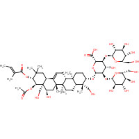 123748-68-5 (3b,16a,21b,22a)-22-Acetoxy-16,24,28-trihydroxy-21-{[(2E)-2-methyl-2-butenoyl]oxy}olean-12-en-3-yl b-D-glucopyranosyl-(1->2)-[b-D-glucopyranosyl-(1->4)]-b-D-glucopyranosiduronic acid chemical structure