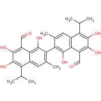 12542-36-8 1,1',6,6',7,7'-Hexahydroxy-5,5'-diisopropyl-3,3'-dimethyl-2,2'-binaphthalene-8,8'-dicarbaldehyde chemical structure