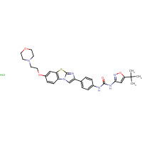 950769-62-7 1-[5-(2-Methyl-2-propanyl)-1,2-oxazol-3-yl]-3-(4-{7-[2-(4-morpholinyl)ethoxy]imidazo[2,1-b][1,3]benzothiazol-2-yl}phenyl)urea hydrochloride (1:1) chemical structure