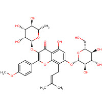 56692-02-5 3-[(6-deoxy-a-L-mannopyranosyl)oxy]-7-(b-D-glucopyranosyloxy)-5-hydroxy-2-(4-methoxyphenyl)-8-(3-methyl-2-butenyl)-4H-1-benzopyran-4-one chemical structure