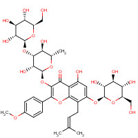 140147-77-9 3-[(6-Deoxy-3-O-beta-D-glucopyranosyl-alpha-L-mannopyranosyl)oxy]-7-(beta-D-glucopyranosyloxy)-5-hydroxy-2-(4-methoxyphenyl)-8-(3-methyl-2-buten-1-yl)-4H-1-benzopyran-4-one chemical structure
