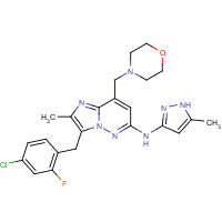 1229236-86-5 3-[(4-chloro-2-fluorophenyl)methyl]-2-methyl-N-(5-methyl-1H-pyrazol-3-yl)-8-(morpholin-4-ylmethyl)imidazo[1,2-b]pyridazin-6-amine chemical structure