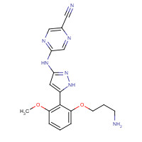 1234015-52-1 5-[[5-[2-(3-aminopropoxy)-6-methoxyphenyl]-1H-pyrazol-3-yl]amino]pyrazine-2-carbonitrile chemical structure