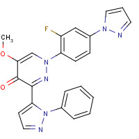 1238697-26-1 1-(2-fluoro-4-pyrazol-1-ylphenyl)-5-methoxy-3-(2-phenylpyrazol-3-yl)pyridazin-4-one chemical structure