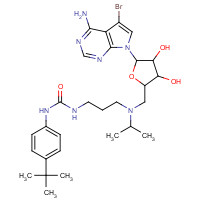 1561178-17-3 1-[3-[[(2R,3S,4R,5R)-5-(4-amino-5-bromopyrrolo[2,3-d]pyrimidin-7-yl)-3,4-dihydroxyoxolan-2-yl]methyl-propan-2-ylamino]propyl]-3-(4-tert-butylphenyl)urea chemical structure