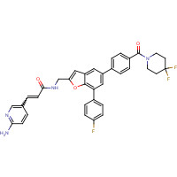 1643913-93-2 (E)-3-(6-aminopyridin-3-yl)-N-[[5-[4-(4,4-difluoropiperidine-1-carbonyl)phenyl]-7-(4-fluorophenyl)-1-benzofuran-2-yl]methyl]prop-2-enamide chemical structure