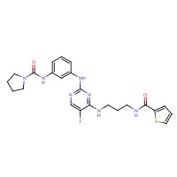 702675-74-9 N-[3-[[5-iodo-4-[3-(thiophene-2-carbonylamino)propylamino]pyrimidin-2-yl]amino]phenyl]pyrrolidine-1-carboxamide chemical structure