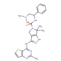 898044-15-0 N-[(1S)-2-(dimethylamino)-1-phenylethyl]-6,6-dimethyl-3-[(2-methylthieno[3,2-d]pyrimidin-4-yl)amino]-1,4-dihydropyrrolo[3,4-c]pyrazole-5-carboxamide chemical structure