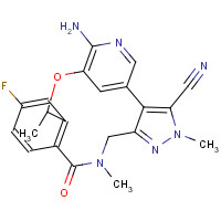 1454846-35-5 7-amino-12-fluoro-2,10,16-trimethyl-15-oxo-10,15,16,17-tetrahydro-2H-8,4-(metheno)pyrazolo(4,3-h)(2,5,11)benzoxadiazacyclotetradecine-3-carbonitrile chemical structure