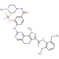 1202055-34-2 N-(2,6-diethylphenyl)-1-methyl-8-[4-[(1-methylpiperidin-4-yl)carbamoyl]-2-(trifluoromethoxy)anilino]-4,5-dihydropyrazolo[4,3-h]quinazoline-3-carboxamide chemical structure