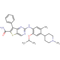 1462947-69-8 2-[5-methyl-4-(1-methylpiperidin-4-yl)-2-propan-2-yloxyanilino]-7-phenylthieno[3,2-d]pyrimidine-6-carboxamide chemical structure