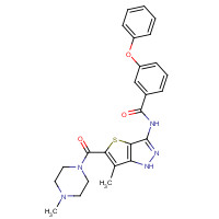 648412-36-6 N-[6-methyl-5-(4-methylpiperazine-1-carbonyl)-1H-thieno[3,2-c]pyrazol-3-yl]-3-phenoxybenzamide chemical structure