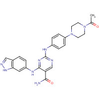 1198300-19-4 2-[4-(4-acetylpiperazin-1-yl)anilino]-4-(1H-indazol-6-ylamino)pyrimidine-5-carboxamide chemical structure