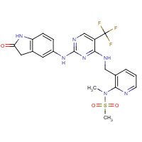 717907-75-0 N-methyl-N-[3-[[[2-[(2-oxo-1,3-dihydroindol-5-yl)amino]-5-(trifluoromethyl)pyrimidin-4-yl]amino]methyl]pyridin-2-yl]methanesulfonamide chemical structure