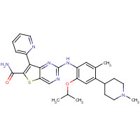 1462947-74-5 2-[5-methyl-4-(1-methylpiperidin-4-yl)-2-propan-2-yloxyanilino]-7-pyridin-2-ylthieno[3,2-d]pyrimidine-6-carboxamide chemical structure