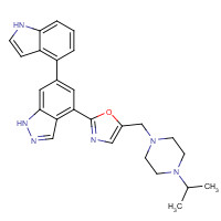 1254036-71-9 2-[6-(1H-indol-4-yl)-1H-indazol-4-yl]-5-[(4-propan-2-ylpiperazin-1-yl)methyl]-1,3-oxazole chemical structure
