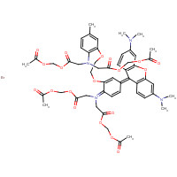 145037-81-6 bis[2-(acetyloxymethoxy)-2-oxoethyl]-[2-[2-[2-[bis[2-(acetyloxymethoxy)-2-oxoethyl]amino]-5-methylphenoxy]ethoxy]-4-[3,6-bis(dimethylamino)xanthen-9-ylidene]cyclohexa-2,5-dien-1-ylidene]azanium;bromide chemical structure