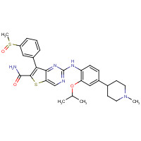1462947-85-8 2-[4-(1-methylpiperidin-4-yl)-2-propan-2-yloxyanilino]-7-(3-methylsulfinylphenyl)thieno[3,2-d]pyrimidine-6-carboxamide chemical structure