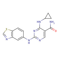 1198302-88-3 2-(1,3-benzothiazol-5-ylamino)-4-(cyclopropylamino)pyrimidine-5-carboxamide chemical structure
