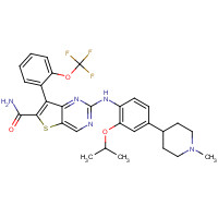 1462947-78-9 2-[4-(1-methylpiperidin-4-yl)-2-propan-2-yloxyanilino]-7-[2-(trifluoromethoxy)phenyl]thieno[3,2-d]pyrimidine-6-carboxamide chemical structure