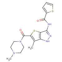 648412-35-5 N-[6-methyl-5-(4-methylpiperazine-1-carbonyl)-1H-thieno[3,2-c]pyrazol-3-yl]thiophene-2-carboxamide chemical structure