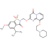 344930-95-6 6-methoxy-1,1-dioxo-2-[[4-oxo-9-(2-piperidin-1-ylethoxy)pyrido[1,2-a]pyrimidin-2-yl]oxymethyl]-4-propan-2-yl-1,2-benzothiazol-3-one chemical structure