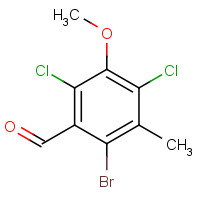 1055969-00-0 2-bromo-4,6-dichloro-5-methoxy-3-methylbenzaldehyde chemical structure