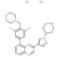 1092499-93-8 4-[[2,6-difluoro-4-[3-(1-piperidin-4-ylpyrazol-4-yl)quinoxalin-5-yl]phenyl]methyl]morpholine;dihydrochloride chemical structure