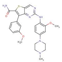1462947-67-6 2-[2-methoxy-4-(4-methylpiperazin-1-yl)anilino]-7-(3-methoxyphenyl)thieno[3,2-d]pyrimidine-6-carboxamide chemical structure