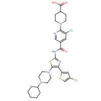 570406-98-3 1-[3-chloro-5-[[4-(4-chlorothiophen-2-yl)-5-(4-cyclohexylpiperazin-1-yl)-1,3-thiazol-2-yl]carbamoyl]pyridin-2-yl]piperidine-4-carboxylic acid chemical structure