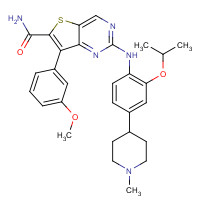 1462947-73-4 7-(3-methoxyphenyl)-2-[4-(1-methylpiperidin-4-yl)-2-propan-2-yloxyanilino]thieno[3,2-d]pyrimidine-6-carboxamide chemical structure