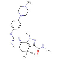 802539-81-7 N,1,4,4-tetramethyl-8-[4-(4-methylpiperazin-1-yl)anilino]-5H-pyrazolo[4,3-h]quinazoline-3-carboxamide chemical structure