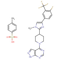 1082949-68-5 4-[4-[4-[4-fluoro-3-(trifluoromethyl)phenyl]-1-methylimidazol-2-yl]piperidin-1-yl]-1H-pyrazolo[3,4-d]pyrimidine;4-methylbenzenesulfonic acid chemical structure