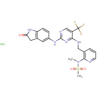 939791-41-0 N-methyl-N-[3-[[[2-[(2-oxo-1,3-dihydroindol-5-yl)amino]-5-(trifluoromethyl)pyrimidin-4-yl]amino]methyl]pyridin-2-yl]methanesulfonamide;hydrochloride chemical structure