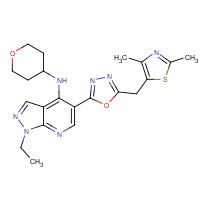 720704-34-7 5-[5-[(2,4-dimethyl-1,3-thiazol-5-yl)methyl]-1,3,4-oxadiazol-2-yl]-1-ethyl-N-(oxan-4-yl)pyrazolo[3,4-b]pyridin-4-amine chemical structure