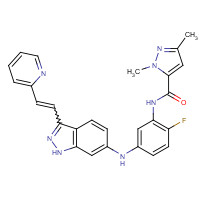 913966-92-4 N-[2-fluoro-5-[[3-(2-pyridin-2-ylethenyl)-1H-indazol-6-yl]amino]phenyl]-2,5-dimethylpyrazole-3-carboxamide chemical structure