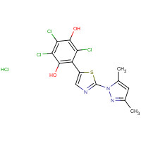 1187732-73-5 2,3,5-trichloro-6-[2-(3,5-dimethylpyrazol-1-yl)-1,3-thiazol-5-yl]benzene-1,4-diol;hydrochloride chemical structure