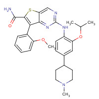 1462947-68-7 7-(2-methoxyphenyl)-2-[4-(1-methylpiperidin-4-yl)-2-propan-2-yloxyanilino]thieno[3,2-d]pyrimidine-6-carboxamide chemical structure