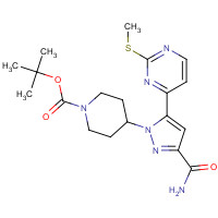 1403333-59-4 tert-butyl 4-[3-carbamoyl-5-(2-methylsulfanylpyrimidin-4-yl)pyrazol-1-yl]piperidine-1-carboxylate chemical structure