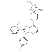 686344-29-6 1-[8-(2-chlorophenyl)-9-(4-chlorophenyl)purin-6-yl]-4-(ethylamino)piperidine-4-carboxamide chemical structure