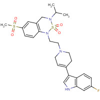 271780-64-4 1-[2-[4-(6-fluoro-1H-indol-3-yl)-3,6-dihydro-2H-pyridin-1-yl]ethyl]-6-methylsulfonyl-3-propan-2-yl-4H-2$l^{6},1,3-benzothiadiazine 2,2-dioxide chemical structure