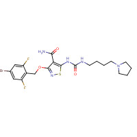 252003-65-9 3-[(4-bromo-2,6-difluorophenyl)methoxy]-5-(4-pyrrolidin-1-ylbutylcarbamoylamino)-1,2-thiazole-4-carboxamide chemical structure