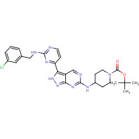 1386399-58-1 tert-butyl 4-[[3-[2-[(3-chlorophenyl)methylamino]pyrimidin-4-yl]-2H-pyrazolo[3,4-d]pyrimidin-6-yl]amino]piperidine-1-carboxylate chemical structure