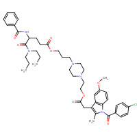57132-53-3 3-[4-[2-[2-[1-(4-chlorobenzoyl)-5-methoxy-2-methylindol-3-yl]acetyl]oxyethyl]piperazin-1-yl]propyl 4-benzamido-5-(dipropylamino)-5-oxopentanoate chemical structure
