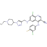 915363-56-3 8-chloro-4-(3-chloro-4-fluoroanilino)-6-[[1-(1-ethylpiperidin-4-yl)triazol-4-yl]methylamino]quinoline-3-carbonitrile chemical structure